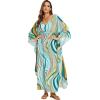 imageMoss Rose Kaftan Dresses for Women V Neck Summer Swimsuit Cover up Caftan Maxi Beach DressesAgreen Print