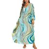 imageMoss Rose Kaftan Dresses for Women V Neck Summer Swimsuit Cover up Caftan Maxi Beach DressesAgreen Print