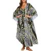 imageMoss Rose Kaftan Dresses for Women V Neck Summer Swimsuit Cover up Caftan Maxi Beach DressesAmulticolor
