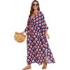imageMoss Rose Kaftan Dresses for Women V Neck Summer Swimsuit Cover up Caftan Maxi Beach DressesAnavy Flower