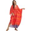imageMoss Rose Kaftan Dresses for Women V Neck Summer Swimsuit Cover up Caftan Maxi Beach DressesAorange