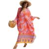 imageMoss Rose Kaftan Dresses for Women V Neck Summer Swimsuit Cover up Caftan Maxi Beach DressesAred Purple