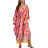 imageMoss Rose Kaftan Dresses for Women V Neck Summer Swimsuit Cover up Caftan Maxi Beach DressesAred Purple