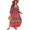 imageMoss Rose Kaftan Dresses for Women V Neck Summer Swimsuit Cover up Caftan Maxi Beach DressesBred Print