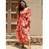 imageMoss Rose Kaftan Dresses for Women V Neck Summer Swimsuit Cover up Caftan Maxi Beach DressesD Orange Red
