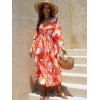 imageMoss Rose Kaftan Dresses for Women V Neck Summer Swimsuit Cover up Caftan Maxi Beach DressesD Orange Red