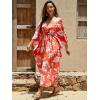 imageMoss Rose Kaftan Dresses for Women V Neck Summer Swimsuit Cover up Caftan Maxi Beach DressesD Orange Red