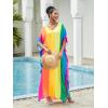 imageMoss Rose Kaftan Dresses for Women V Neck Summer Swimsuit Cover up Caftan Maxi Beach DressesE Colorful 2