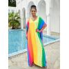 imageMoss Rose Kaftan Dresses for Women V Neck Summer Swimsuit Cover up Caftan Maxi Beach DressesE Colorful 2