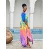 imageMoss Rose Kaftan Dresses for Women V Neck Summer Swimsuit Cover up Caftan Maxi Beach DressesE Colorful 4