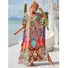 imageMoss Rose Kaftan Dresses for Women V Neck Summer Swimsuit Cover up Caftan Maxi Beach DressesE Khaki Floral