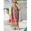 imageMoss Rose Kaftan Dresses for Women V Neck Summer Swimsuit Cover up Caftan Maxi Beach DressesE Khaki Floral