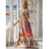 imageMoss Rose Kaftan Dresses for Women V Neck Summer Swimsuit Cover up Caftan Maxi Beach DressesE Khaki Floral