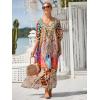 imageMoss Rose Kaftan Dresses for Women V Neck Summer Swimsuit Cover up Caftan Maxi Beach DressesE Khaki Floral