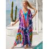 imageMoss Rose Kaftan Dresses for Women V Neck Summer Swimsuit Cover up Caftan Maxi Beach DressesE Purple Floral