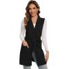 imageMoss Rose Long Vest for Women Sleeveless Cardigans Ribbed Knit Outwear with Belt and PocketsBlack