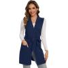 imageMoss Rose Long Vest for Women Sleeveless Cardigans Ribbed Knit Outwear with Belt and PocketsNavy