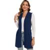 imageMoss Rose Long Vest for Women Sleeveless Cardigans Ribbed Knit Outwear with Belt and PocketsNavy