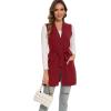 imageMoss Rose Long Vest for Women Sleeveless Cardigans Ribbed Knit Outwear with Belt and PocketsWine Red