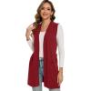 imageMoss Rose Long Vest for Women Sleeveless Cardigans Ribbed Knit Outwear with Belt and PocketsWine Red