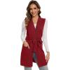 imageMoss Rose Long Vest for Women Sleeveless Cardigans Ribbed Knit Outwear with Belt and PocketsWine Red