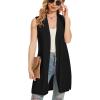 imageMoss Rose Long Vest for Women Sleeveless Lightweight Open Front Cardigans Ribbed Knit Outwear with PocketsBlack