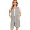 imageMoss Rose Long Vest for Women Sleeveless Lightweight Open Front Cardigans Ribbed Knit Outwear with PocketsGray
