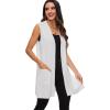 imageMoss Rose Long Vest for Women Sleeveless Lightweight Open Front Cardigans Ribbed Knit Outwear with PocketsIvory
