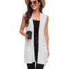 imageMoss Rose Long Vest for Women Sleeveless Lightweight Open Front Cardigans Ribbed Knit Outwear with PocketsIvory