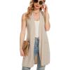 imageMoss Rose Long Vest for Women Sleeveless Lightweight Open Front Cardigans Ribbed Knit Outwear with PocketsKhaki