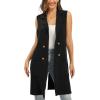 imageMoss Rose Sleeveless Cardigans for Women Open Front Sweaters Vest Lapel Collar Button Down Long Outerwear CoatsBlack