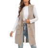 imageMoss Rose Sleeveless Cardigans for Women Open Front Sweaters Vest Lapel Collar Button Down Long Outerwear CoatsKhaki