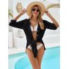 imageMoss Rose Women Beach Cover Ups V Neck Button Down Swimsuit Coverup Swimwear Bathing Suit Cover UpBlack