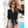 imageMoss Rose Women Beach Cover Ups V Neck Button Down Swimsuit Coverup Swimwear Bathing Suit Cover UpBlack