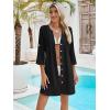 imageMoss Rose Women Beach Cover Ups V Neck Button Down Swimsuit Coverup Swimwear Bathing Suit Cover UpBlack