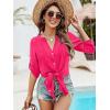 imageMoss Rose Women Beach Cover Ups V Neck Button Down Swimsuit Coverup Swimwear Bathing Suit Cover UpRose Red