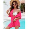 imageMoss Rose Women Beach Cover Ups V Neck Button Down Swimsuit Coverup Swimwear Bathing Suit Cover UpRose Red