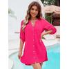 imageMoss Rose Women Beach Cover Ups V Neck Button Down Swimsuit Coverup Swimwear Bathing Suit Cover UpRose Red