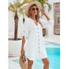 imageMoss Rose Women Beach Cover Ups V Neck Button Down Swimsuit Coverup Swimwear Bathing Suit Cover UpWhite