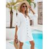 imageMoss Rose Women Beach Cover Ups V Neck Button Down Swimsuit Coverup Swimwear Bathing Suit Cover UpWhite