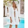 imageMoss Rose Women Beach Cover Ups V Neck Button Down Swimsuit Coverup Swimwear Bathing Suit Cover UpWhite