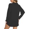 imageMoss Rose Women Cotton Blouses Tops Henley Shirts Long Sleeve V Neck Solid Color Casual TunicBlack