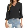 imageMoss Rose Women Cotton Blouses Tops Henley Shirts Long Sleeve V Neck Solid Color Casual TunicBlack