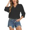 imageMoss Rose Women Cotton Blouses Tops Henley Shirts Long Sleeve V Neck Solid Color Casual TunicBlack