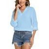 imageMoss Rose Women Cotton Blouses Tops Henley Shirts Long Sleeve V Neck Solid Color Casual TunicSky Blue