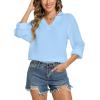 imageMoss Rose Women Cotton Blouses Tops Henley Shirts Long Sleeve V Neck Solid Color Casual TunicSky Blue