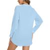imageMoss Rose Women Cotton Blouses Tops Henley Shirts Long Sleeve V Neck Solid Color Casual TunicSky Blue