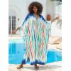 imageMoss Rose Women Summer Caftan Coverups Dress Kimono Beach Vacation Wear V Neck Print Maxi Boho DressBcolorful