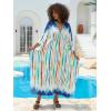 imageMoss Rose Women Summer Caftan Coverups Dress Kimono Beach Vacation Wear V Neck Print Maxi Boho DressBcolorful