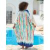 imageMoss Rose Women Summer Caftan Coverups Dress Kimono Beach Vacation Wear V Neck Print Maxi Boho DressBcolorful
